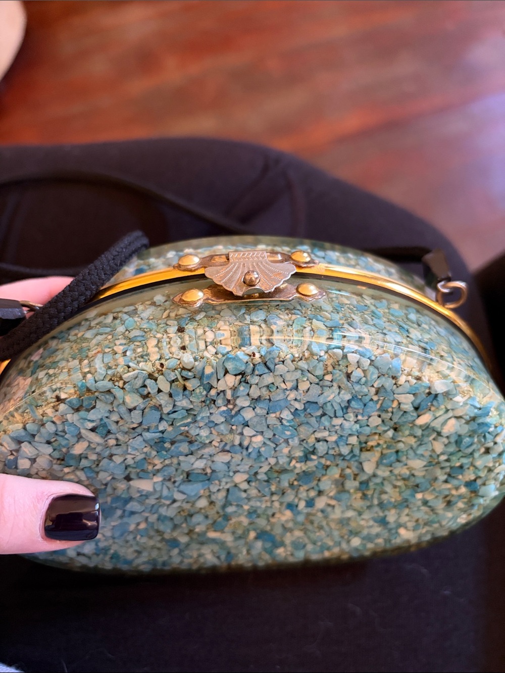Vintage Women’s Turquoise Pebble Dome Clutch - Gold Trim